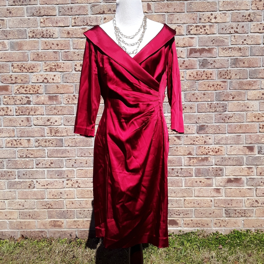 Tahari red off the shoulder evening dress